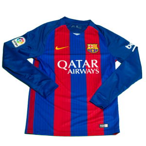 [PRE-OWNED / BNWT] BARCELONA HOME LONG SLEEVE 18/19 WITH MESSI 10 - S SIZE 