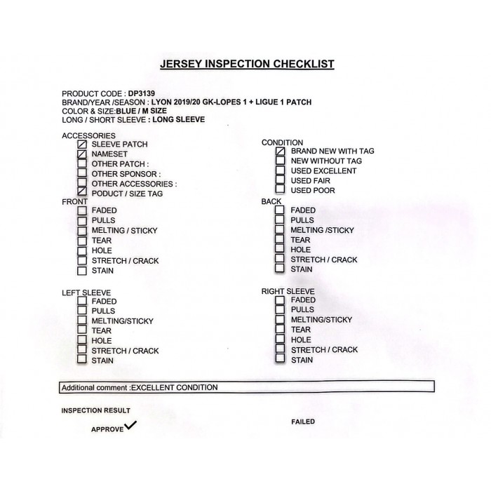 [Long Sleeve] Lyon 2019/20 Blue Gk Shirt With Lopes 1 (Ligue 1 Full Set Version) - Size M