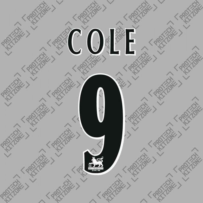 Cole 9 (Official FA Premier League 1997-2007 Black Lextra Senscilia Replica Name and Numbering), Official Name and Number Printing, AC9MUFCBNNS, 