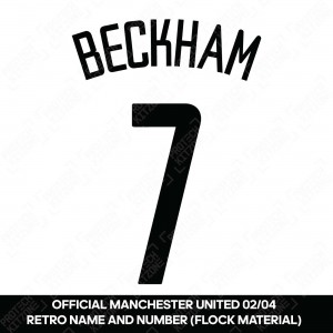 Beckham 7 (Official Manchester United 2002-03 Away Retro Name and Number - Flock Material)