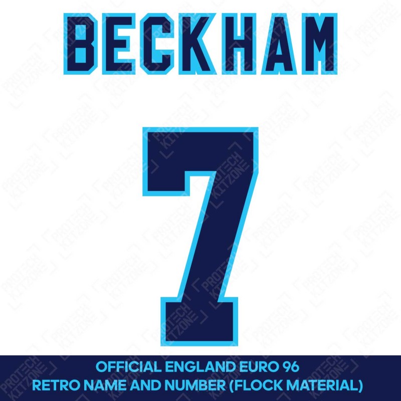 Beckham 7 (Official England EURO 1996 Home Retro Name and Number - Flock Material)