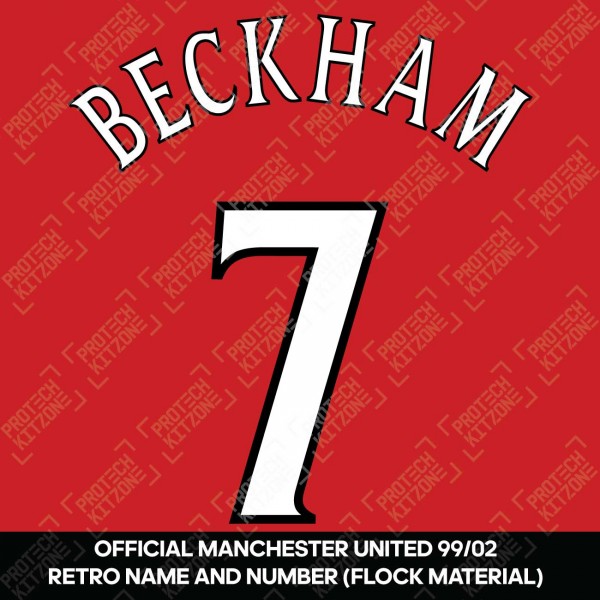 Beckham 7 (Official Manchester United1999/2000 UCL Home Retro Name and Number - Flock Material)