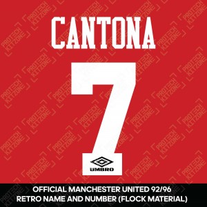 Cantona 7 (Official Manchester United 1992-96 Home Retro Name and Number - Flock Material)
