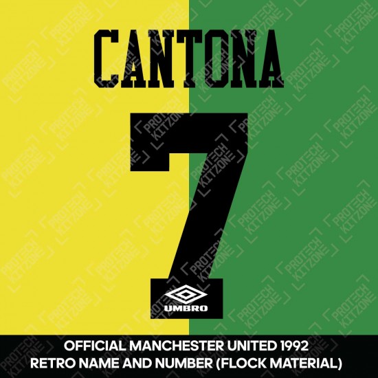 Cantona 7 (Official Manchester United 1992 Away Retro Name and Number - Flock Material)