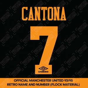 Cantona 7 (Official Manchester United 1993-95 Away Retro Name and Number - Flock Material)