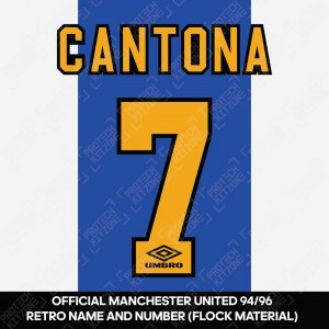 Cantona 7 (Official Manchester United 1994-96 Away Retro Name and Number - Flock Material)