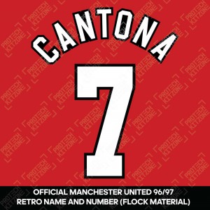 Cantona 7 (Official Manchester United 1996 Home Retro Name and Number - Flock Material)