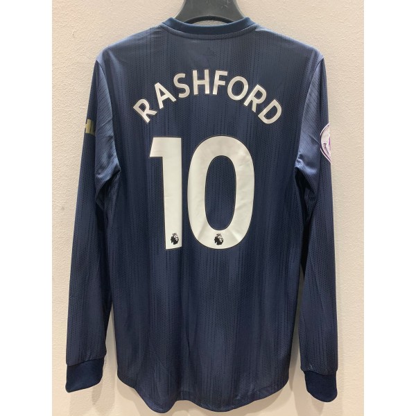 [PRE-OWNED / BNWT] AUTHENTIC KITROOM MAN. UNITED 2018/19 THIRD LONGSLEEVE JERSEY WITH RASHFORD #10 + BPL PATCH - SIZE 7 (M/L)